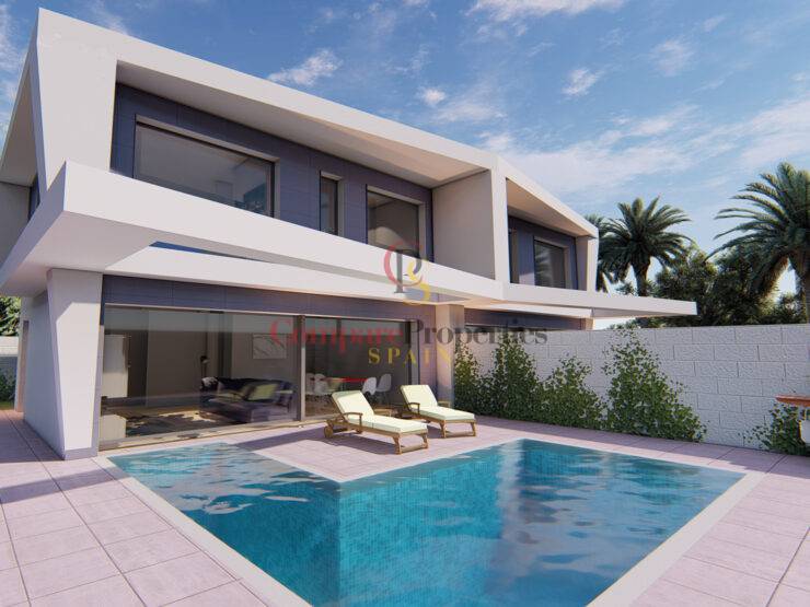 Neubau - Villa - Gran Alacant - Semi-detached double height villa with the possibility of up to 4 bedrooms, with an American or independent kitchen.
